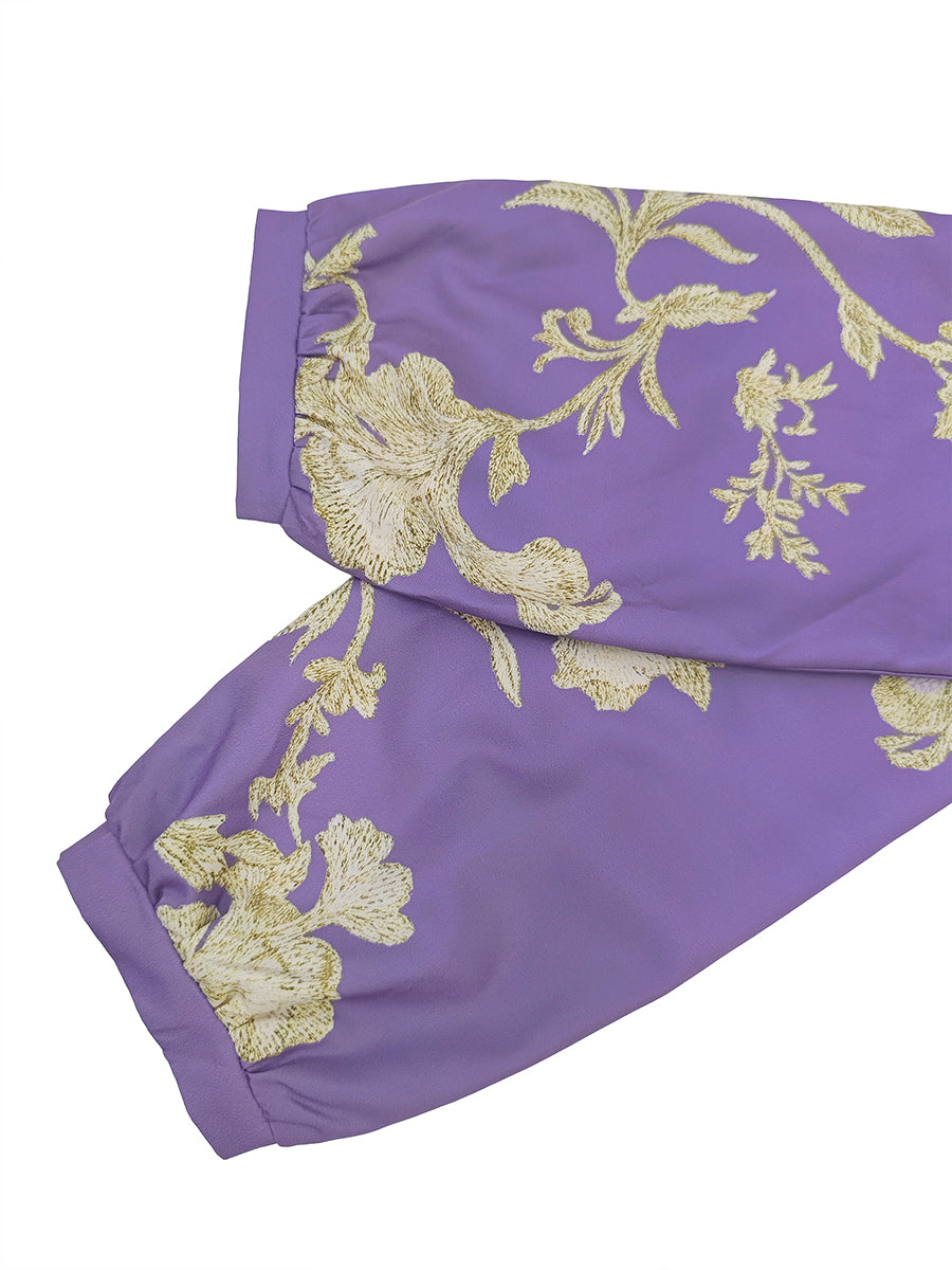 Robe longue froncée boutonnée ample à empiècements, à poches, à imprimé floral, à manches longues, à col montant, couleur contrastée