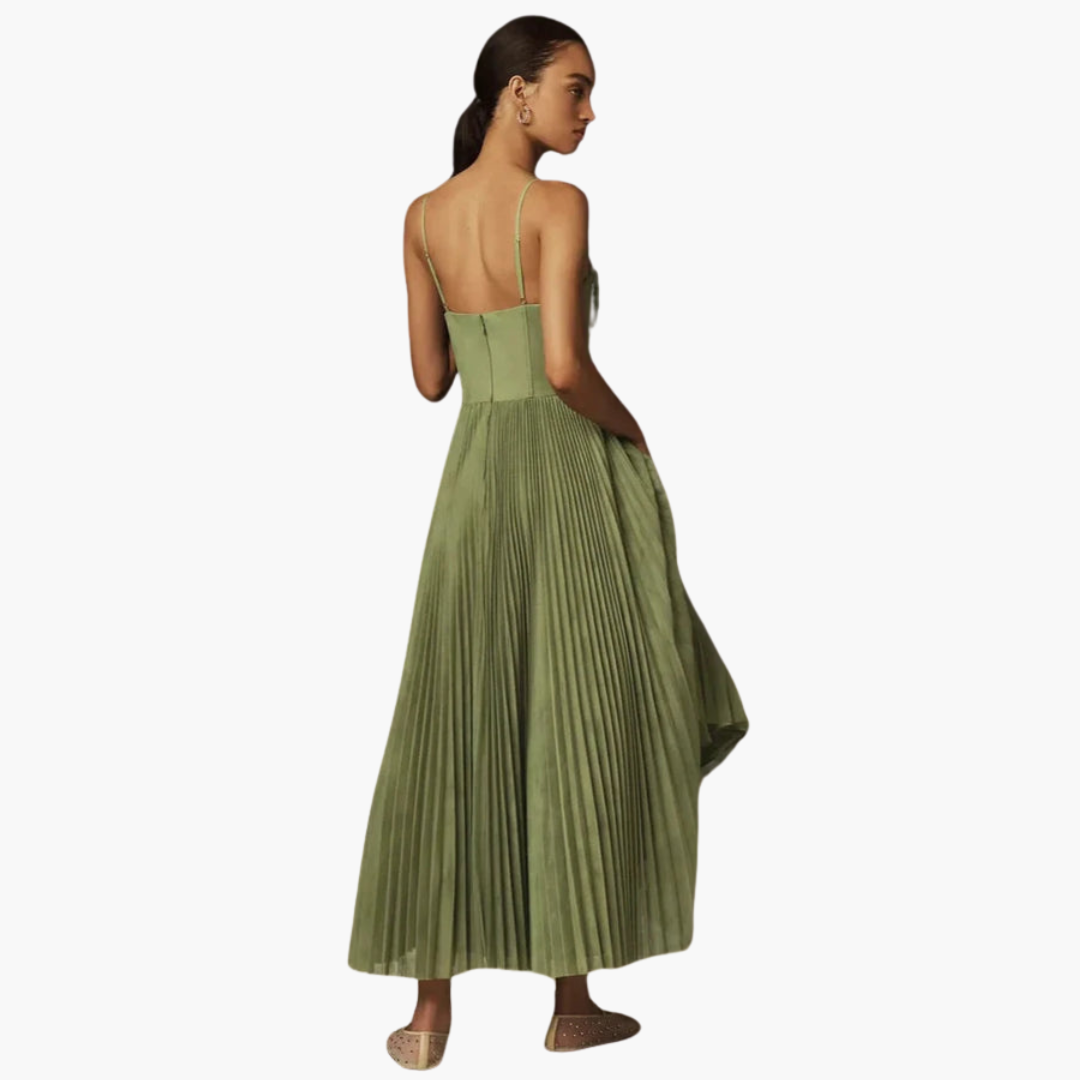 Robe midi plissée pour femmes - Bustier & bretelles spaghetti