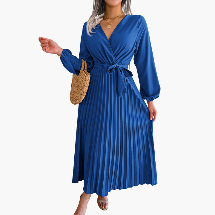 Robe maxi élégante à manches longues pour femmes - Design plissé