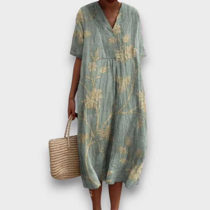 Miradie – Robe midi fleurie avec décolleté en V
