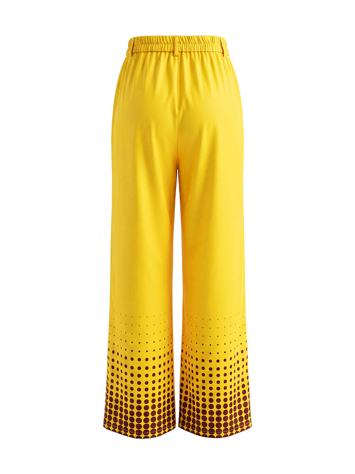 Pantalon de tailleur ample taille haute, à pois, à empiècements, couleur contrastée
