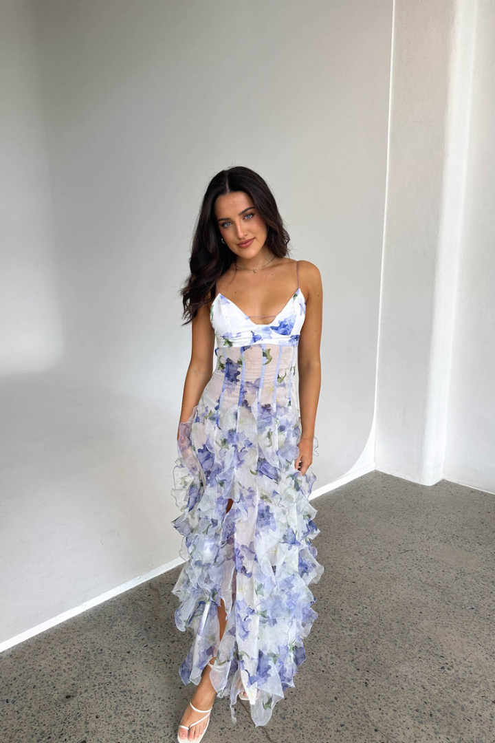 Dakota | Robe Maxi de Mariage à Motif Fleurs Plissées