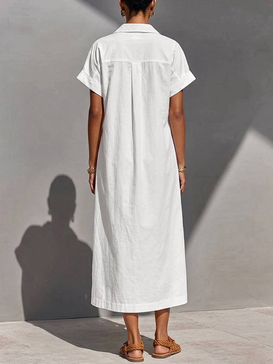 Robe longue à fermeture éclair, à poches, sans manches, taille haute, à col en V, couleur unie