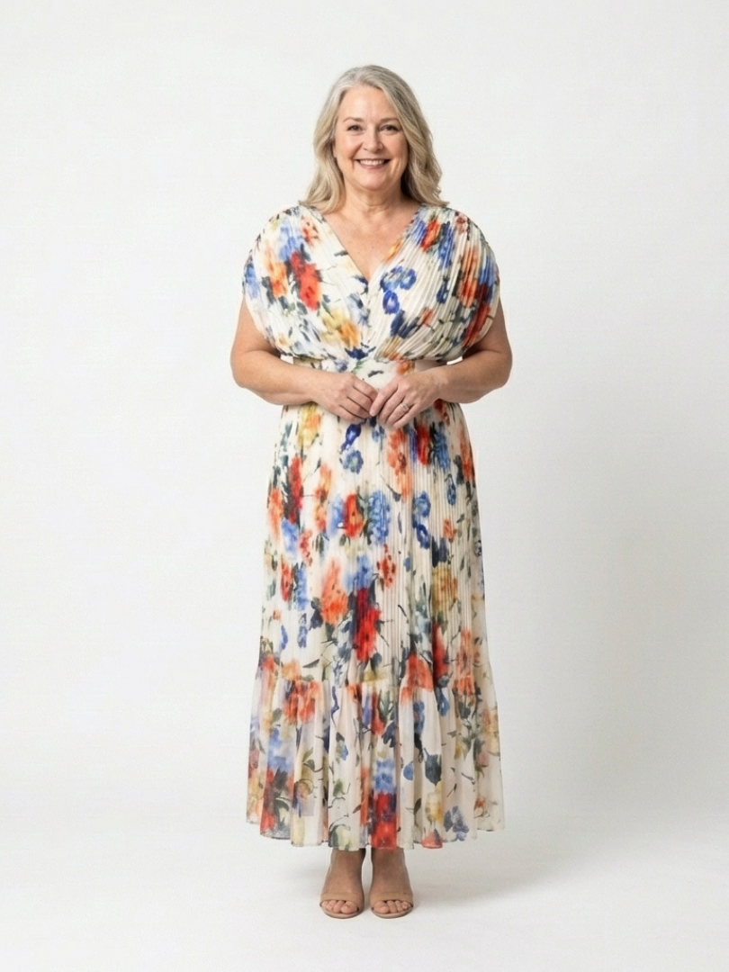 Savannah | Robe midi florale à manches courtes et plissée