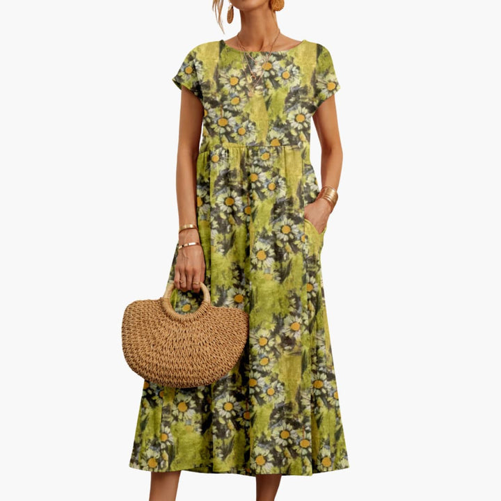 Robe midi boho à manches courtes - pour femmes au style d'été