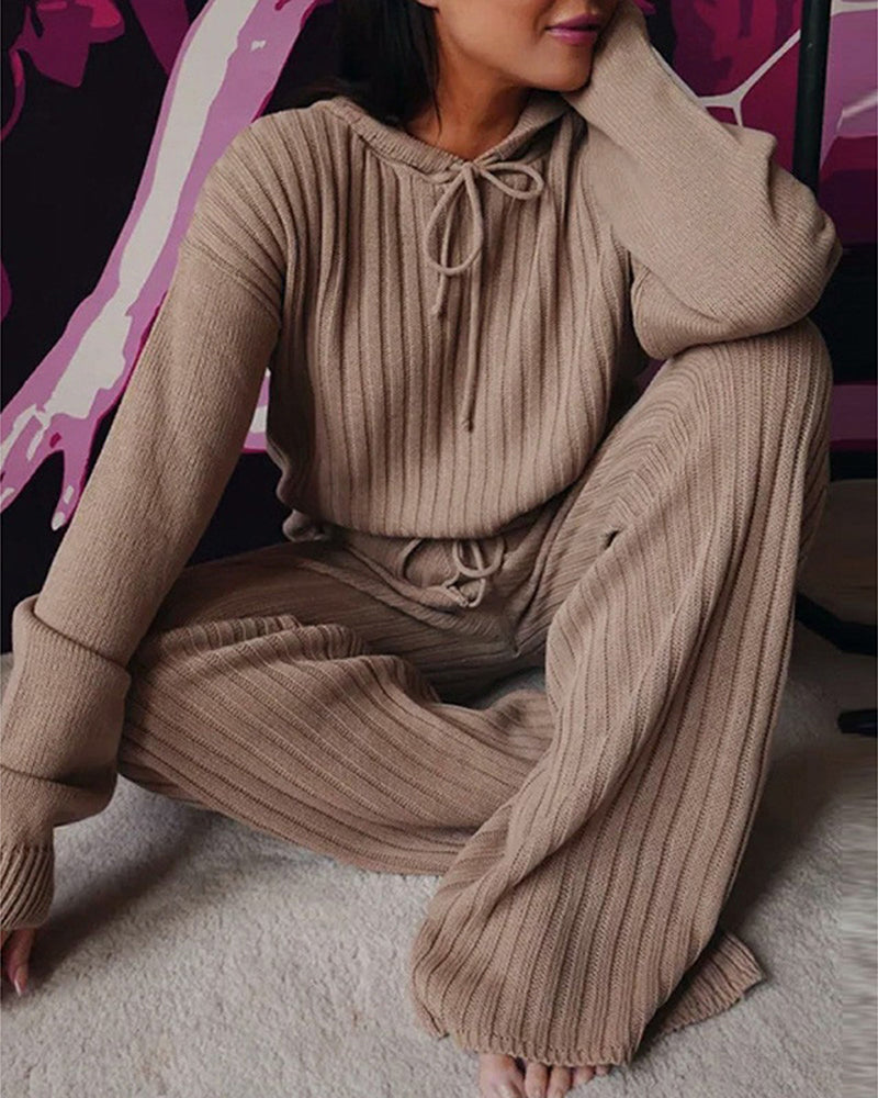 Ensemble de loungewear en tricot côtelé, confortable, stylé et polyvalent pour femmes