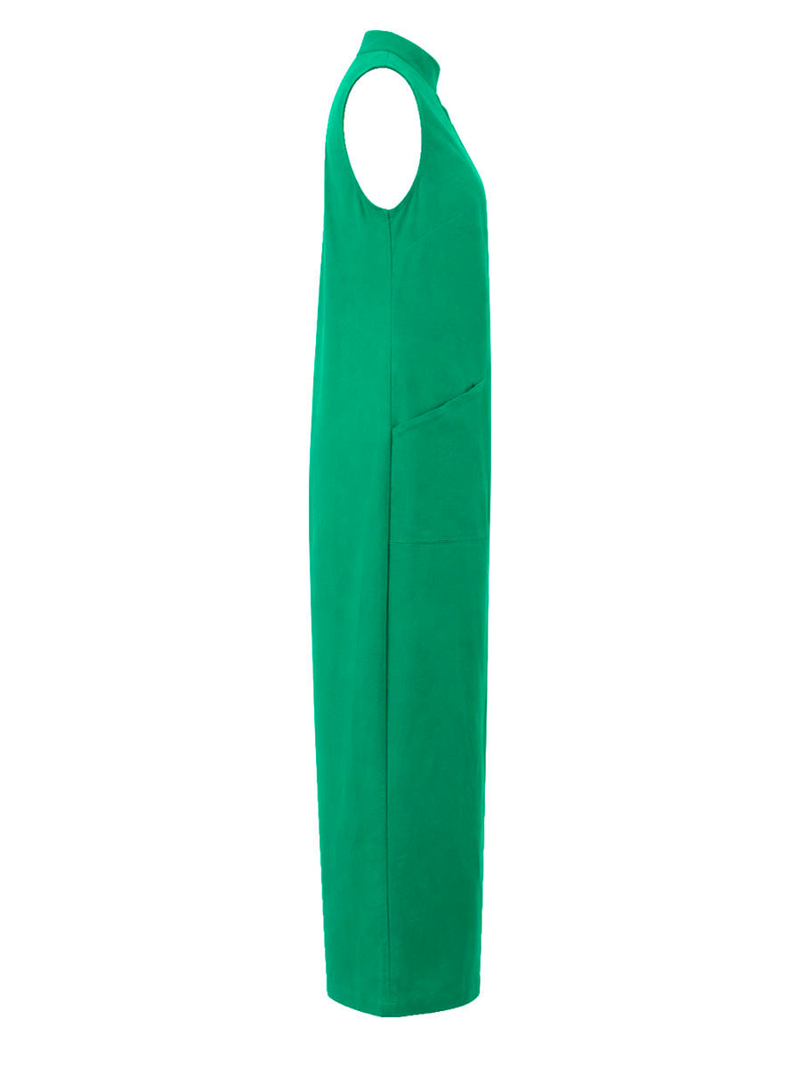 Combinaison boutonnée à jambes larges, sans manches, à col montant, couleur unie