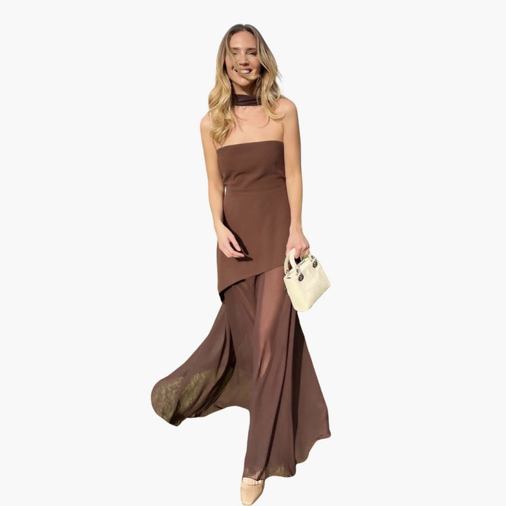 Robe de soirée sans épaules pour femmes - Maxi avec fente haute