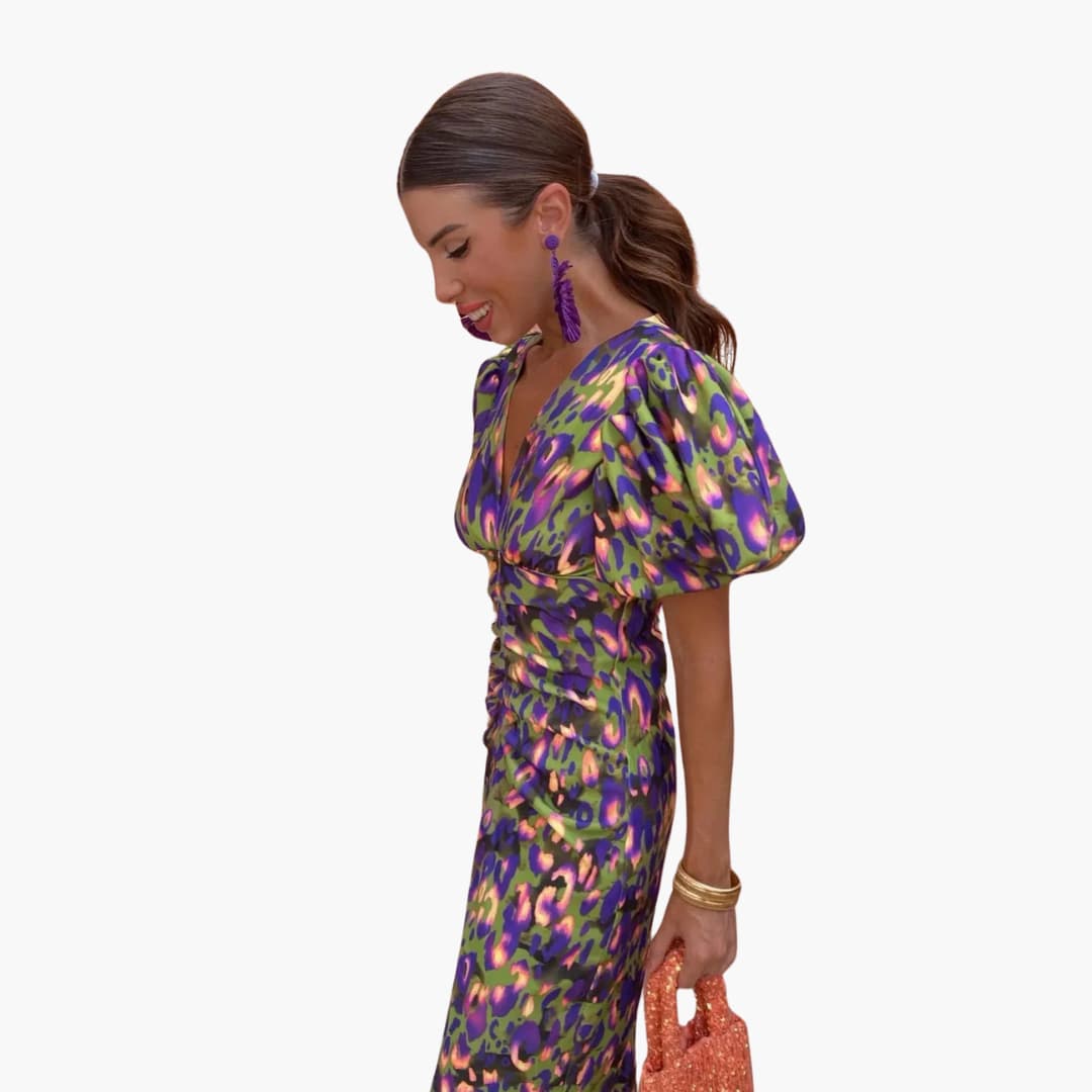 Robe midi à manches bouffantes - Tenue d'été élégante pour femmes