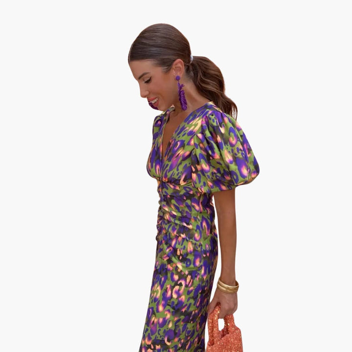 Robe midi à manches bouffantes - Tenue d'été élégante pour femmes