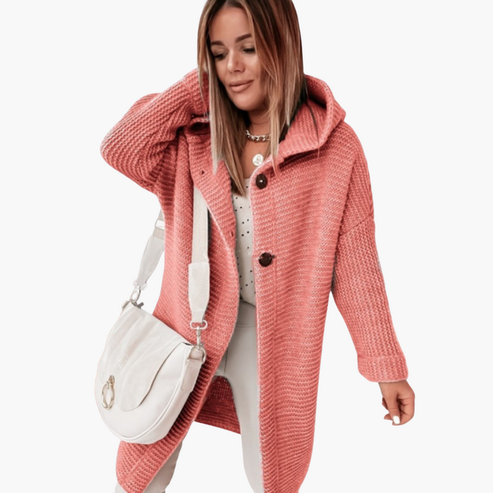 Veste en tricot à capuche pour femmes avec coupe ouverte et manches longues