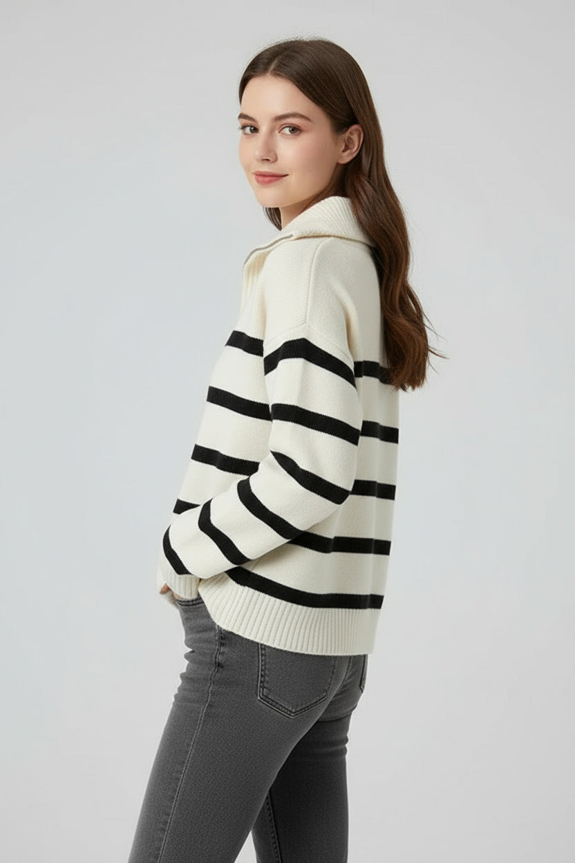 Selma | Pull en tricot pour femmes avec fermeture éclair et rayures