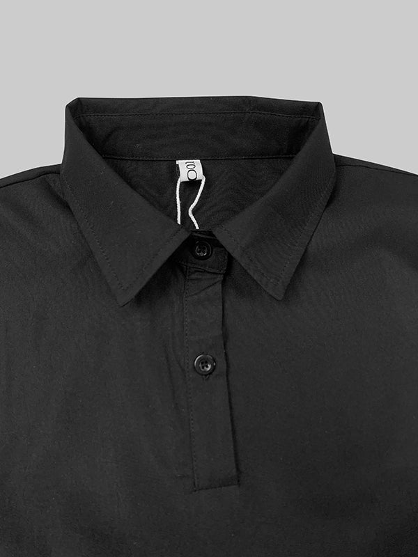 Robe chemise plissée à manches évasées, à empiècements, à col revers, couleur unie