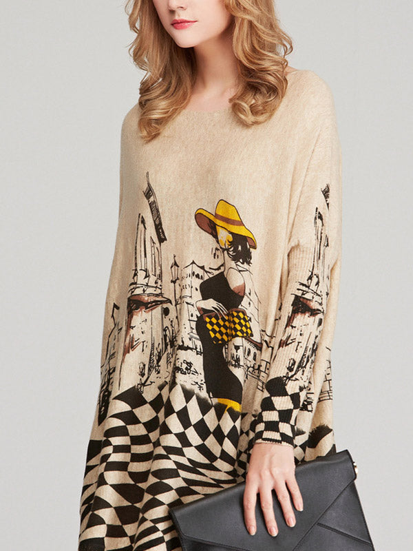 Pull ample imprimé vintage, à empiècements