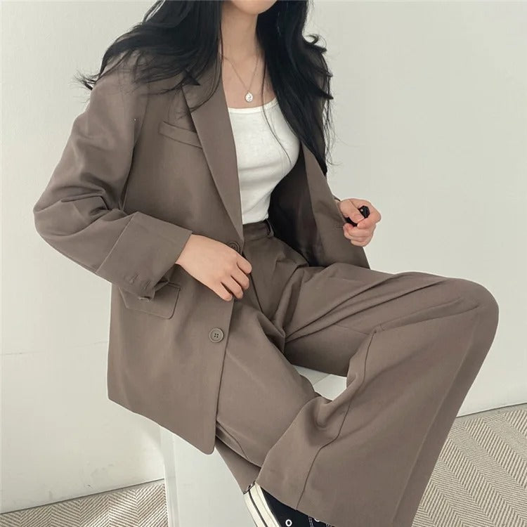 Costume Pantalon Femme Coupe Loose Blazer Baggy