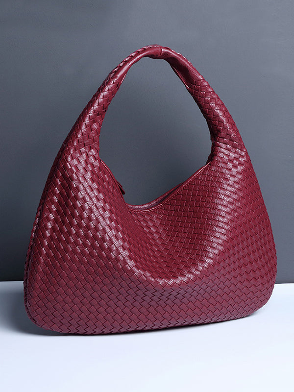 Sac à main géométrique tressé à empiècements, à fermeture éclair, couleur unie