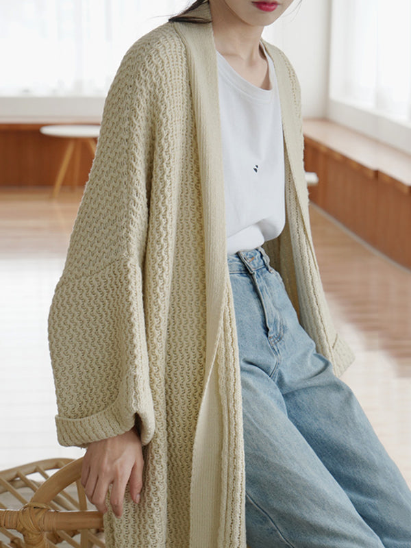 Cardigan en tricot à fil épais, ample, surdimensionné, couleur unie, urbain, manteaux