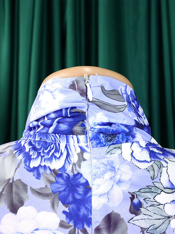 Ensemble deux pièces fendu dans le dos à manches longues, à imprimé floral, couleur unie – chemisier + jupe