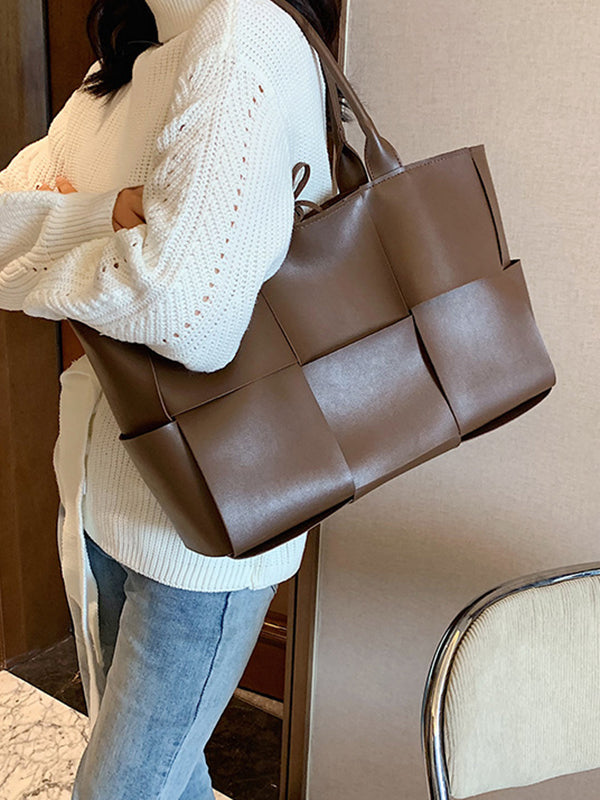 Sac cabas à empiècements, couleur unie