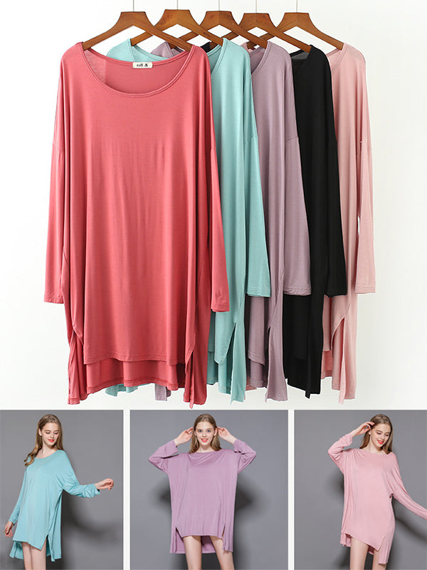 Robe de pyjama à manches longues en modal de couleur unie de grande taille