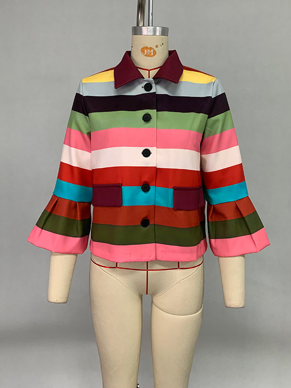 Veste multicolore rayée à manches évasées, à col revers
