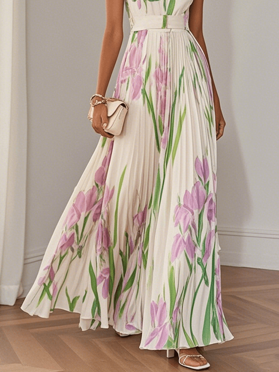 Sophie™ | Robe maxi plissée luxueuse avec imprimé floral