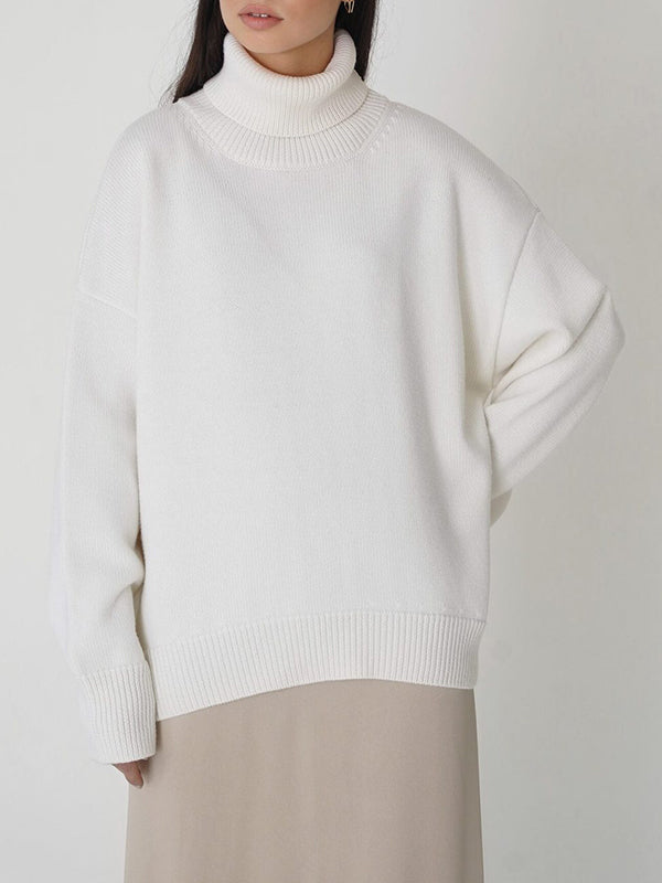 Pull en maille ample à manches longues, à col haut, couleur unie