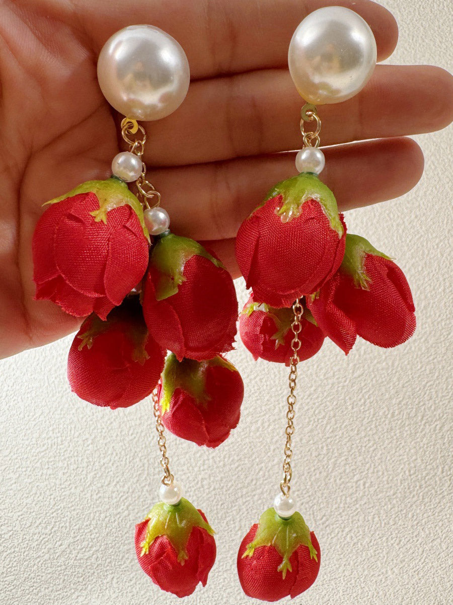 Boucles d'oreilles pendantes à pompons, en forme de fleur