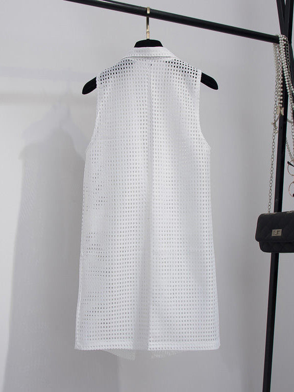 Original Simple décontracté couleur unie gilet creux vêtements d'extérieur