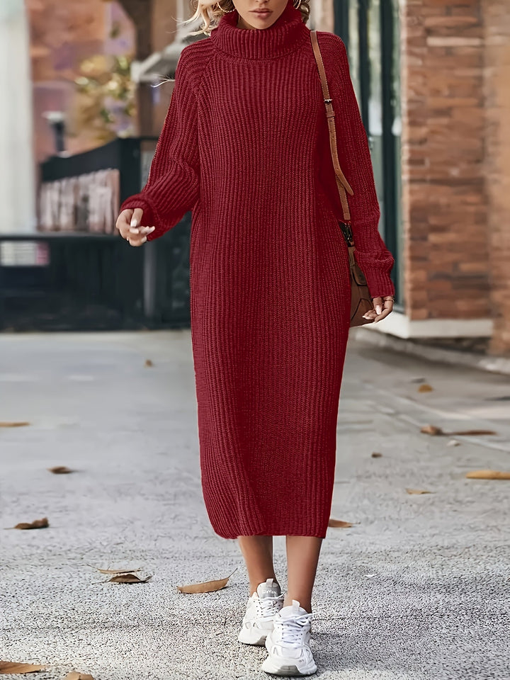 Robe en tricot pour femmes col roulé | Manches longues et longueur midi
