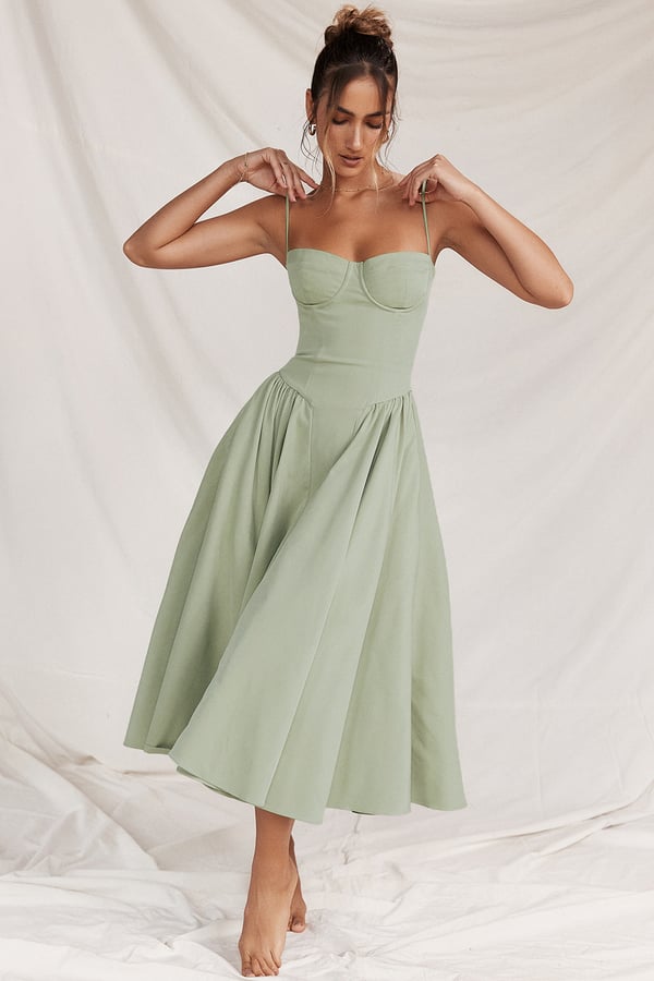 Nina - Robe midi sans manches en corset