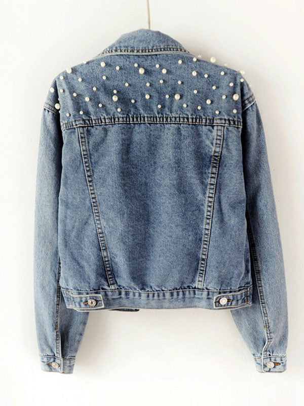 Veste à manches longues, à empiècements, à col revers, en jean
