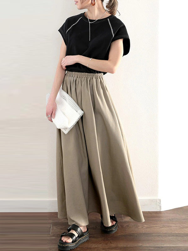 Jupe ample coupe trapèze, à taille élastique, couleur unie