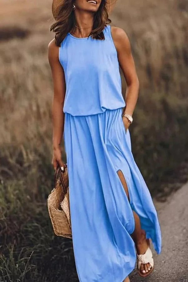 Lina | Robe maxi fluide avec fente pour une élégance sans effort