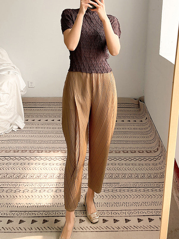 Pantalon 7/8 plissé couleur unie