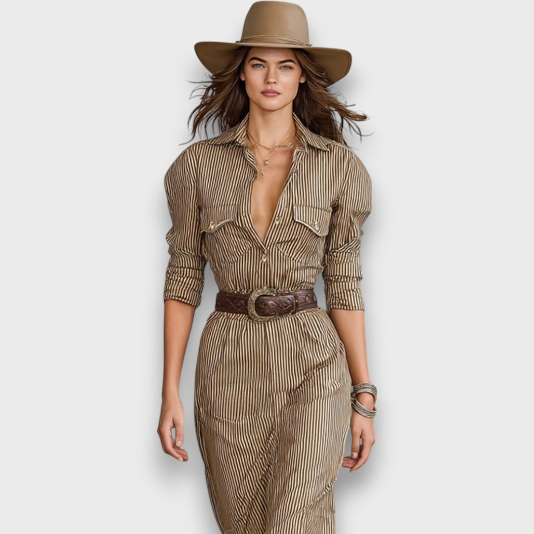 Marlene – Robe maxi rayée avec col