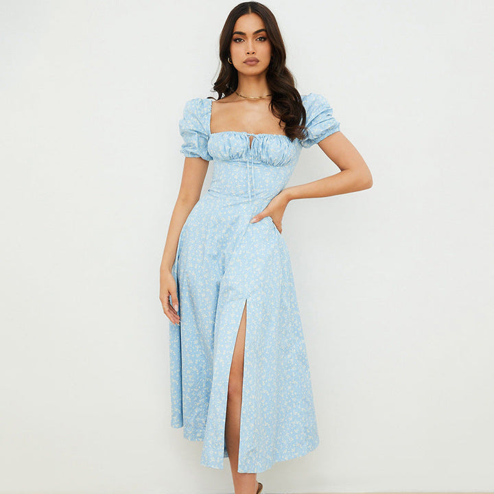 Lucia - Robe midi à fleurs avec manches bouffantes