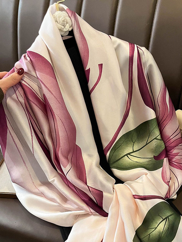 Châle chaud en imitation soie imprimée et contrastée chic
