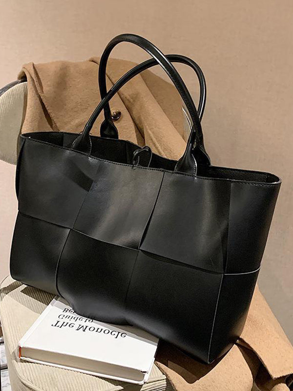 Sac cabas à empiècements, couleur unie