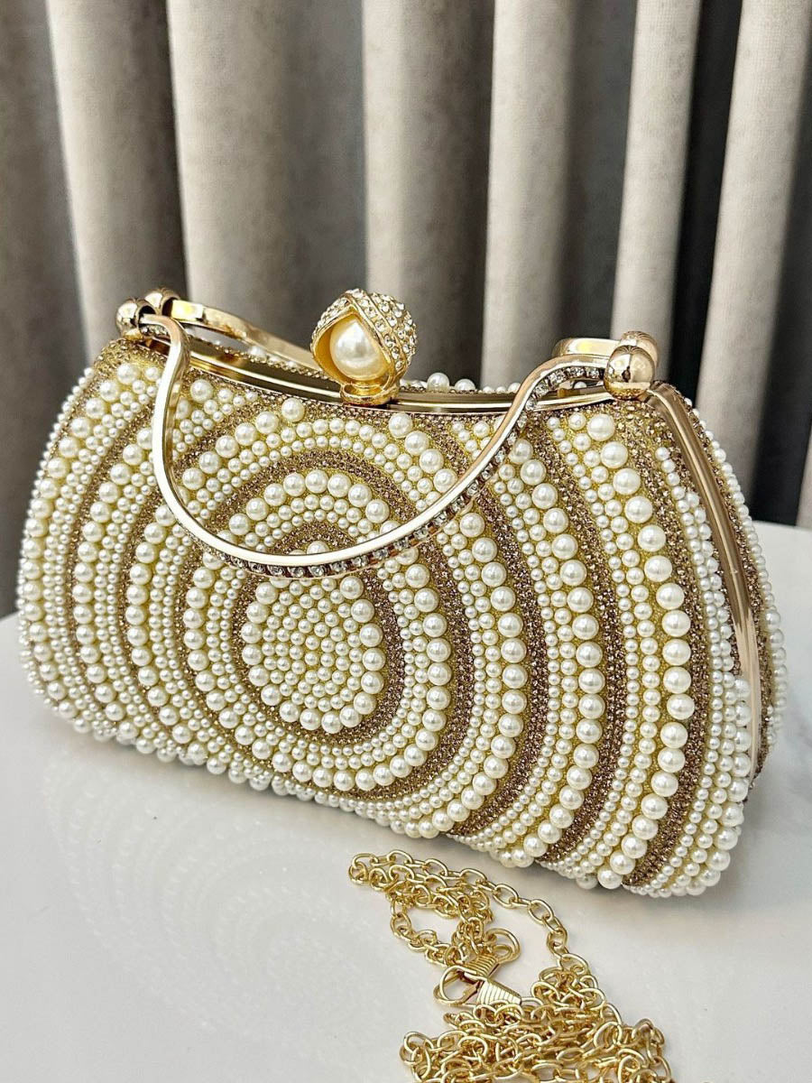 Pochette de soirée géométrique brillante à cadenas, à strass