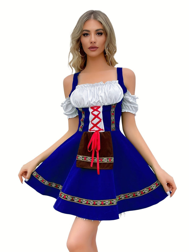 Robe Dirndl Bleue Sans Épaules pour Femmes Oktoberfest