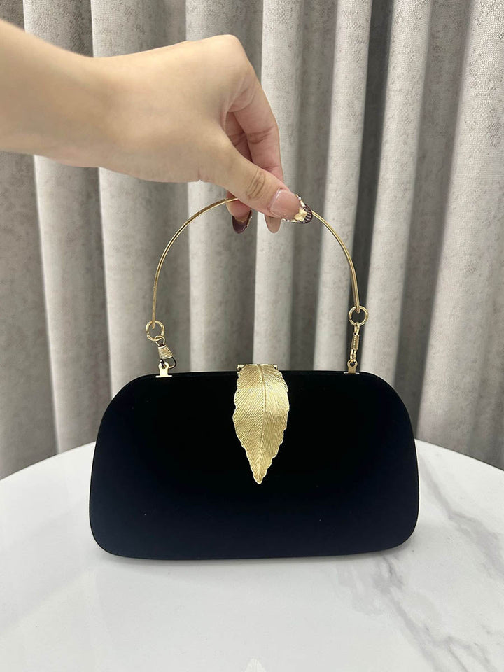 Pochette de soirée plissée à chaîne, en forme de feuilles, à cadenas