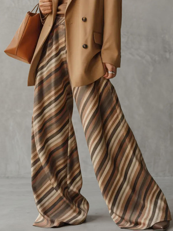 Pantalon rayé ample à poches, à jambes larges, couleur contrastée