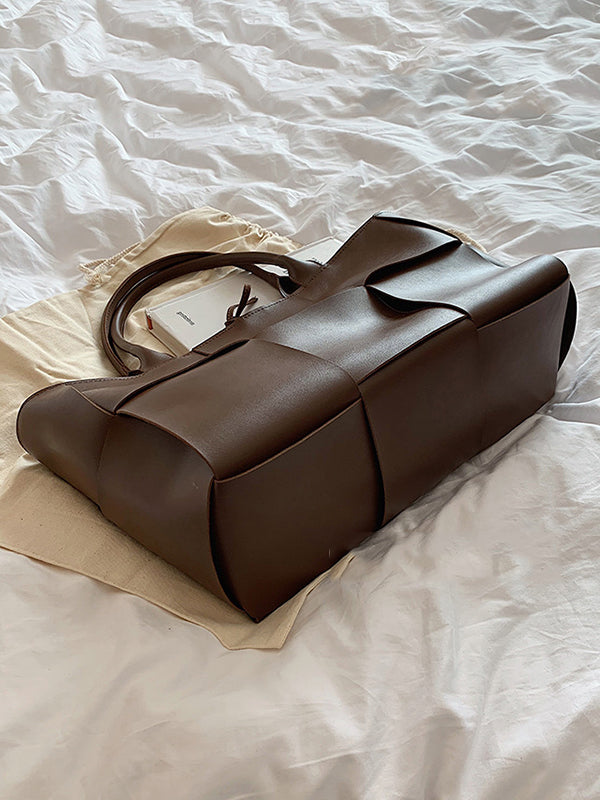 Sac cabas à empiècements, couleur unie