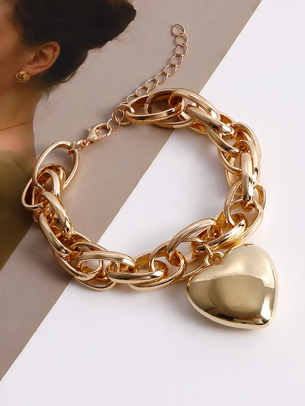 Bracelet normcore, à chaîne, en forme de cœur, couleur unie