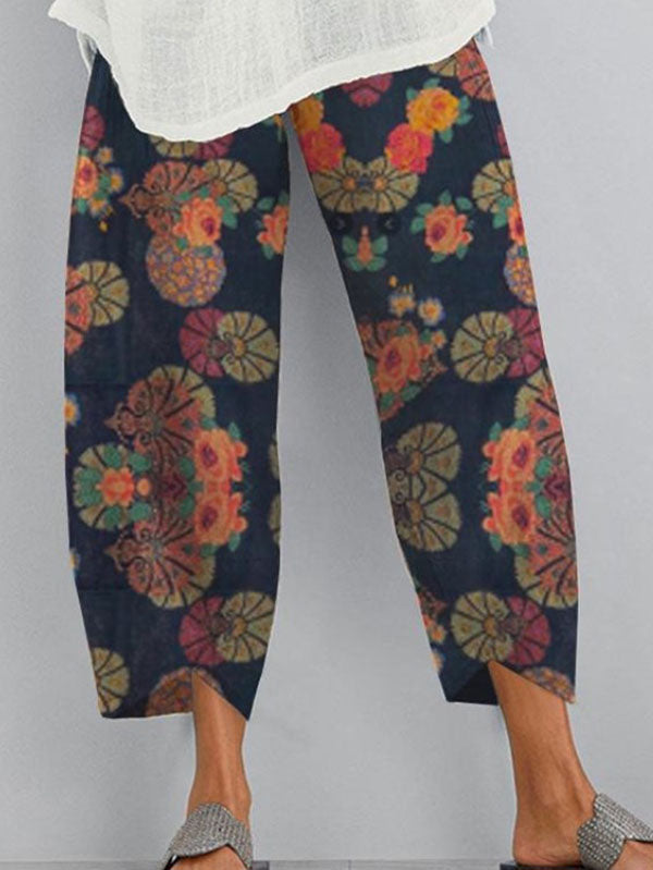 Pantalon ample à imprimé floral, à poches, à empiècements
