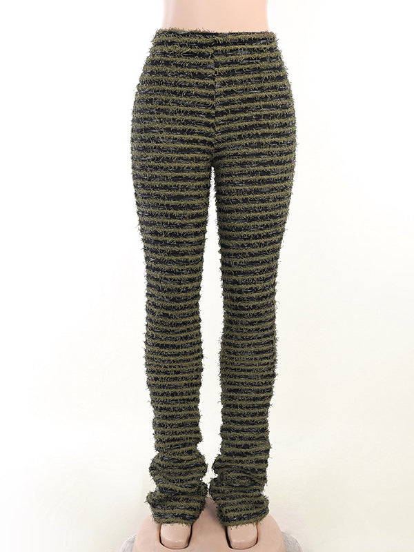 Pantalon rayé taille haute, coupe slim, à empiècements