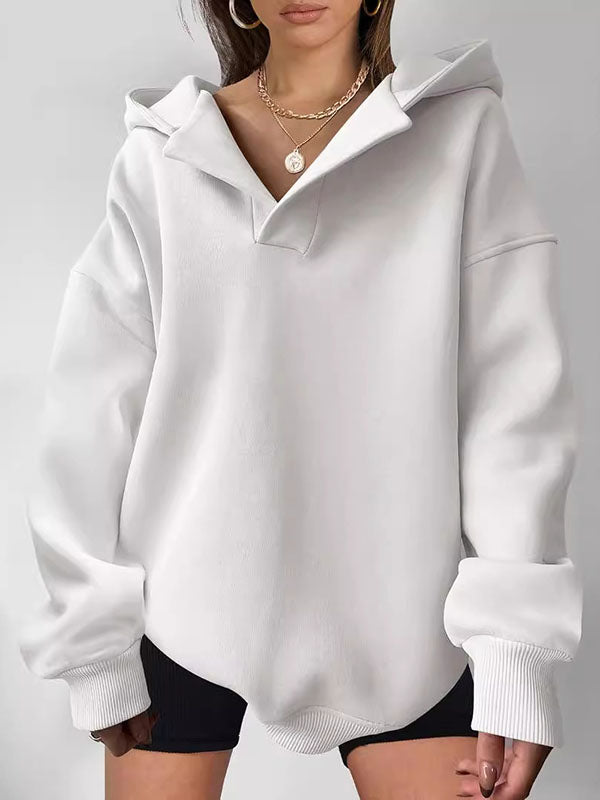 Manches bouffantes amples, couleur unie, sweat à capuche fendu, hauts