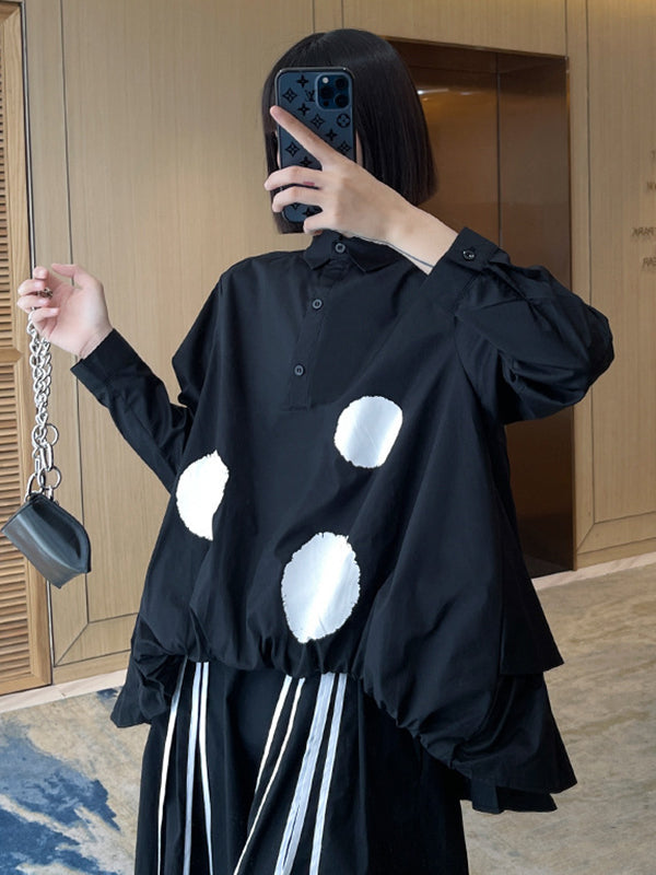 Chemisier simple imprimé à pois noirs et blancs, haut-bas