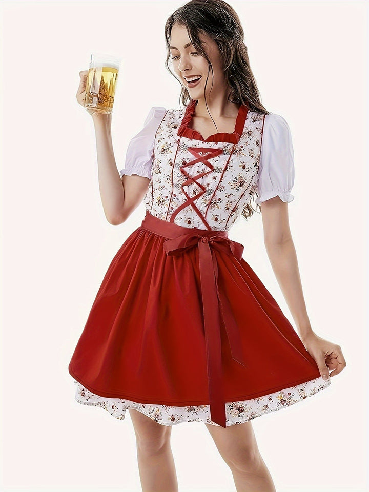 Robe Dirndl Rouge Élégante pour Femmes Oktoberfest